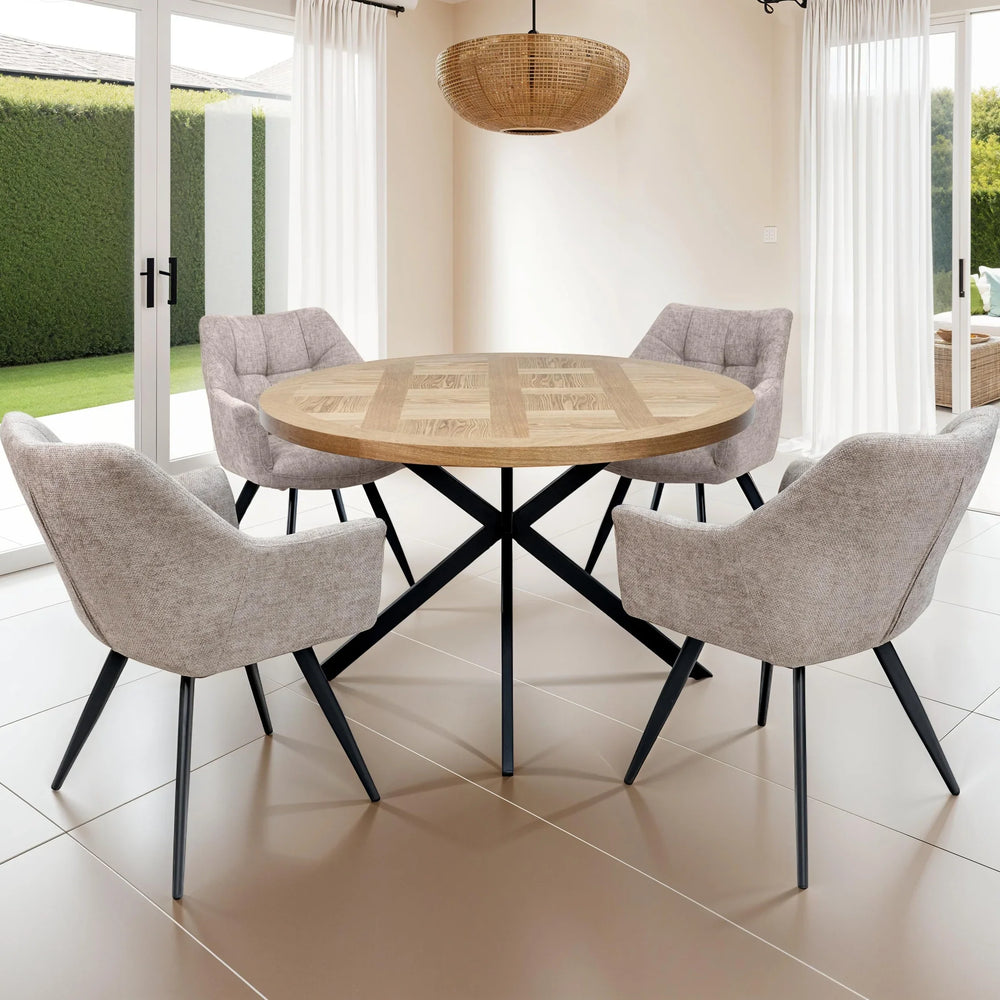 1.2m Round Medium Oak Veneer Dining Table - Stylish & Modern Design