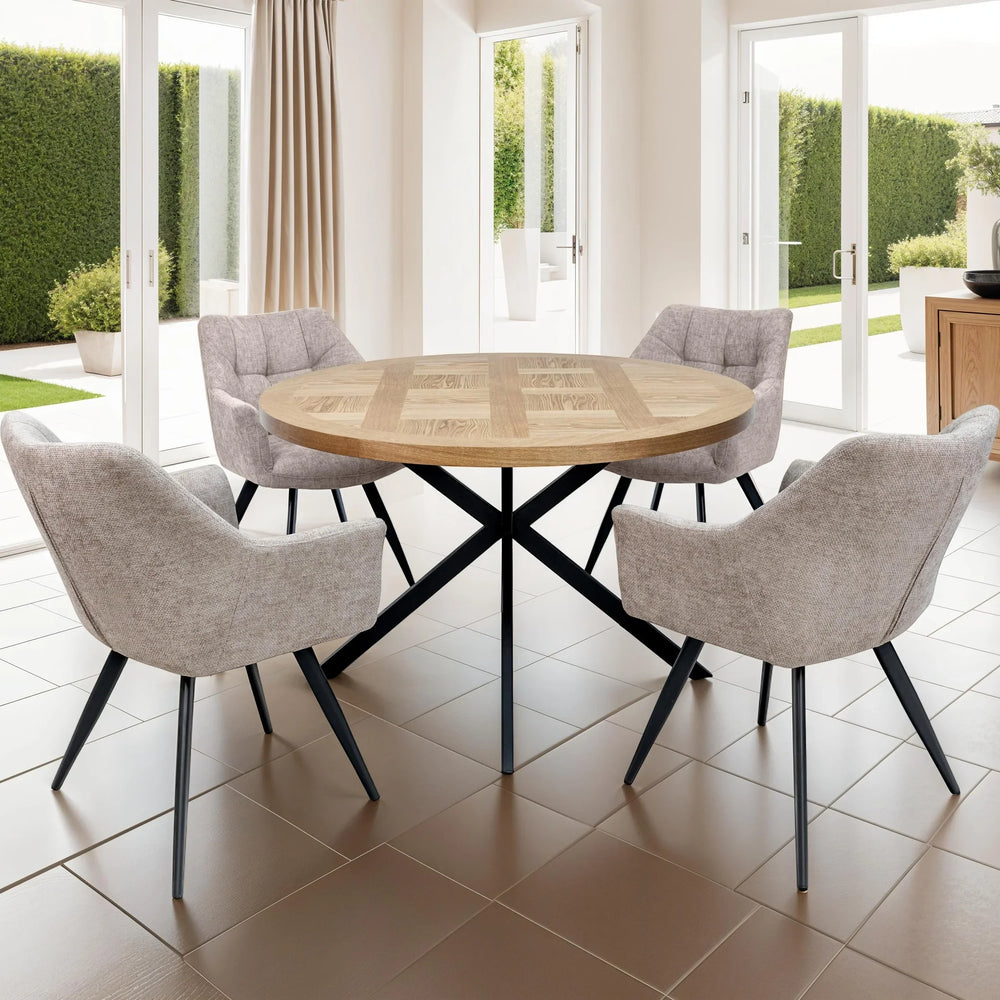 1.2m Round Medium Oak Veneer Dining Table - Stylish & Modern Design