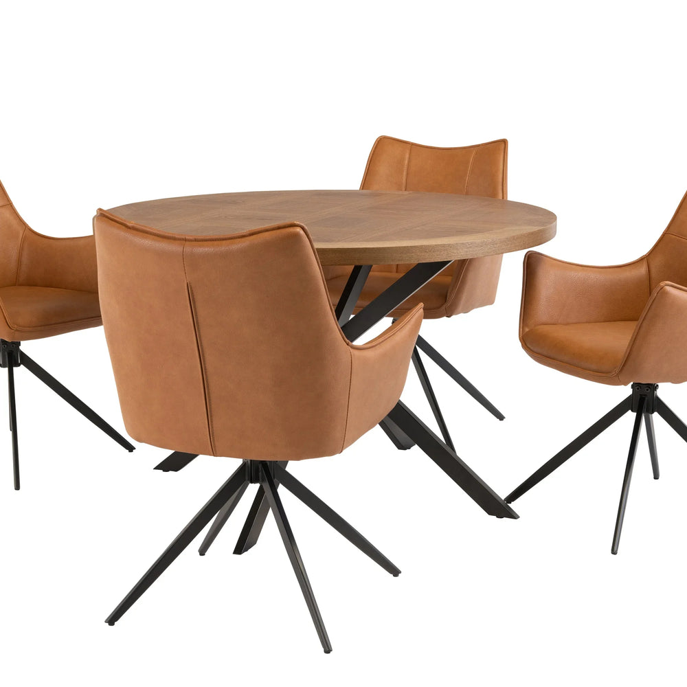 1.2m Round Medium Oak Veneer Dining Table - Stylish & Modern Design