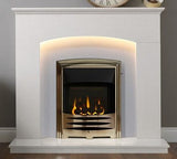 Cartmel 48" Arctic White Micromarble Mantel featuring integrated lighting, designed to enhance any living space.