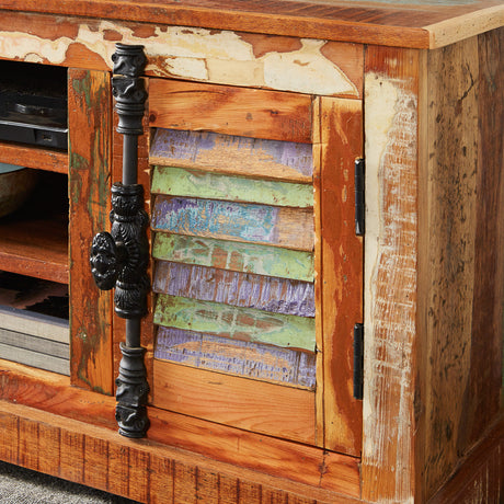 Coastal large TV media credenza made from reclaimed wood