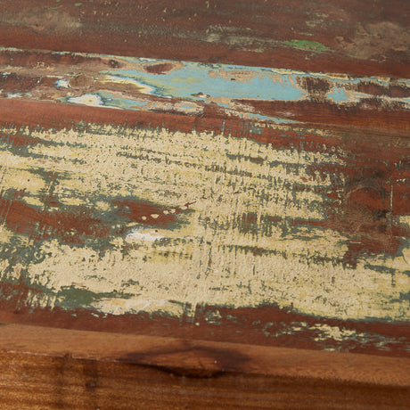 Coastal round dining table made from reclaimed wood, fully assembled