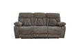A three-seat reclining sofa in a textured gray fabric, shown from a front-facing perspective against a plain white background.