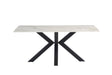Rectangular marble dining table with black metal cross legs