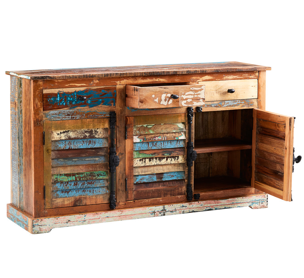 Coastal large sideboard made from reclaimed wood, showcasing eco-friendly craftsmanship