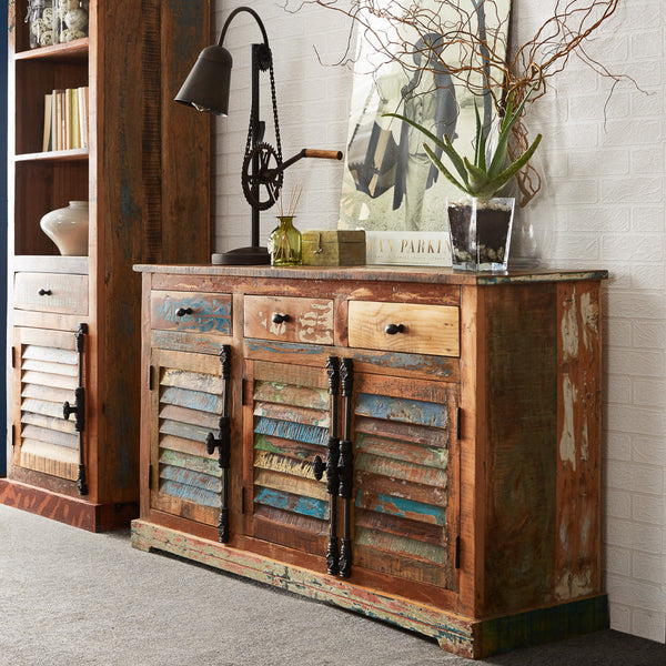 Coastal large sideboard made from reclaimed wood, showcasing eco-friendly craftsmanship