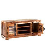 Coastal TV cabinet made from reclaimed wood, fully assembled and eco-friendly