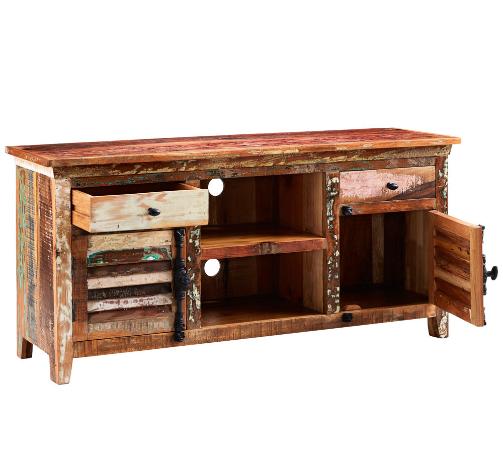 Coastal large TV media credenza made from reclaimed wood