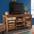 Coastal large TV media credenza made from reclaimed wood