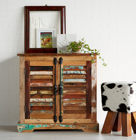 Coastal 2 door sideboard made from reclaimed wood, fully assembled