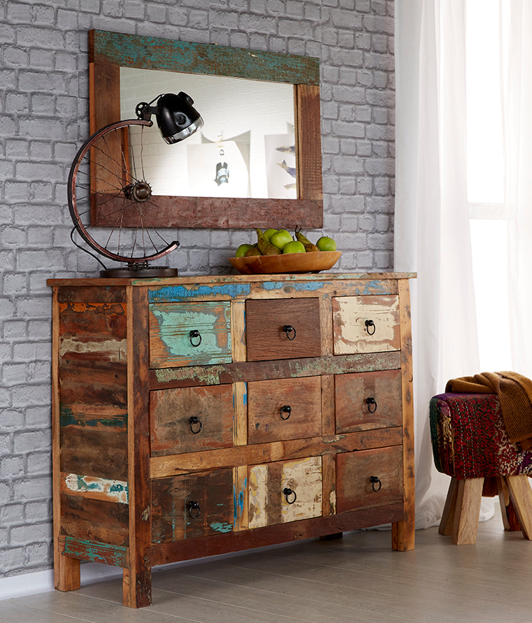 Coastal 4 Drawer Chest made from reclaimed wood, fully assembled