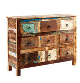 Coastal 9 Drawer Chest made from reclaimed wood, fully assembled