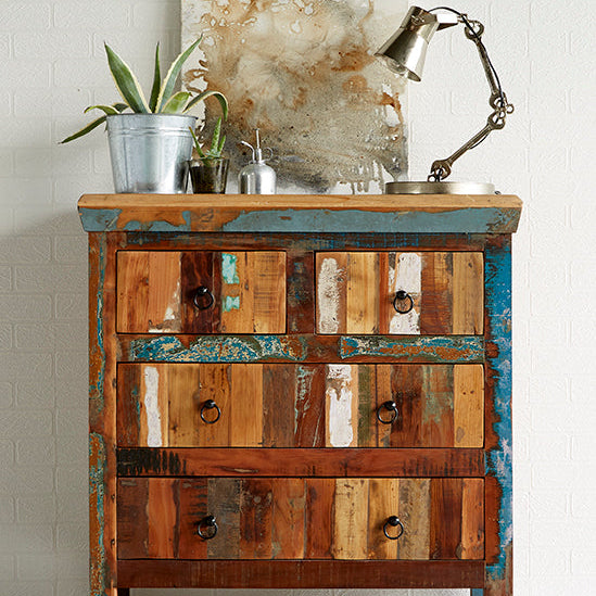 Coastal 4 Drawer Chest made from reclaimed wood, fully assembled