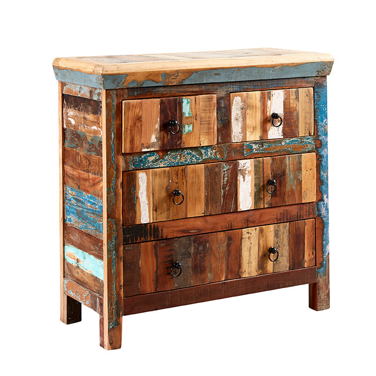 Coastal 4 Drawer Chest made from reclaimed wood, fully assembled