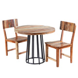 Coastal round dining table made from reclaimed wood, fully assembled