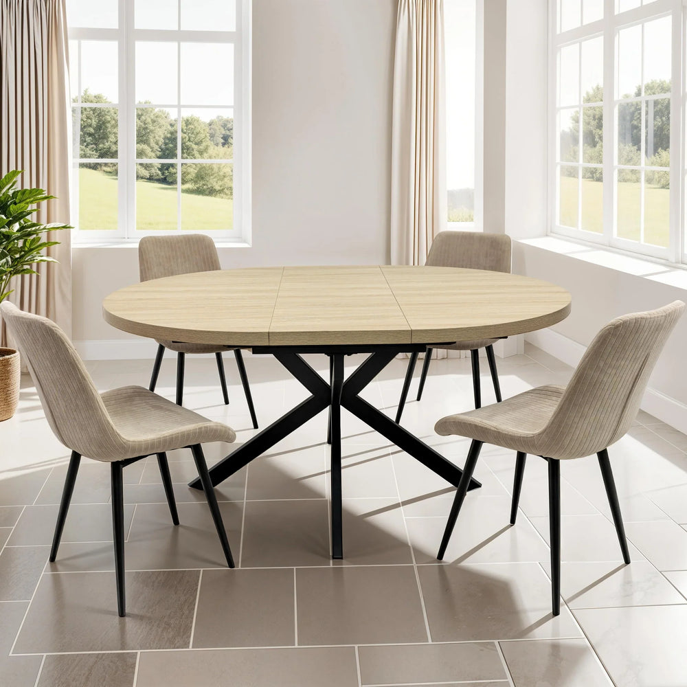 Light Oak Round Extending Dining Table - 1.2m to 1.6m Capacity