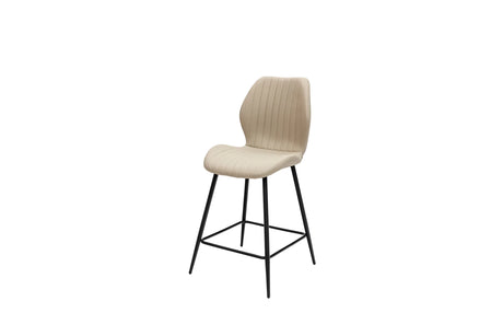 Beige bar stool with black metal legs on a white background