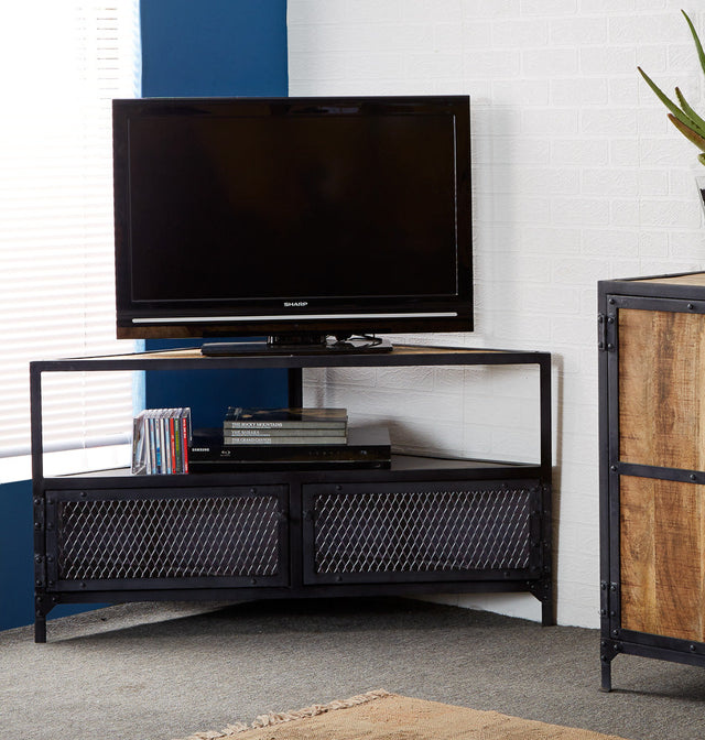 Ascot Corner TV Unit made from up-cycled reclaimed industrial wood