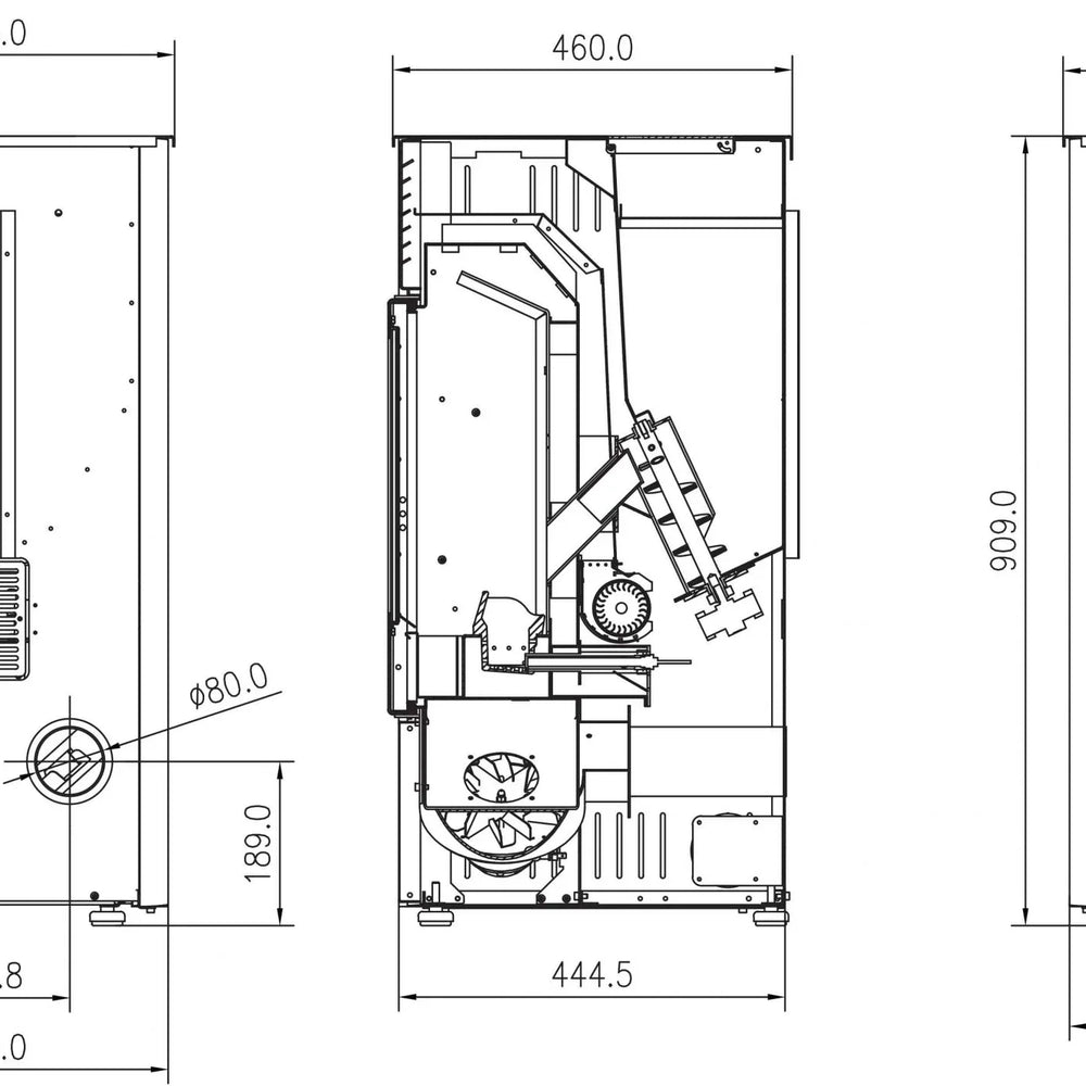 Elm 8 Pellet Stove - Technical Drawing