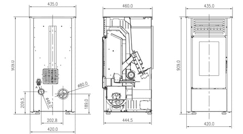 Elm 8 Pellet Stove - Technical Drawing