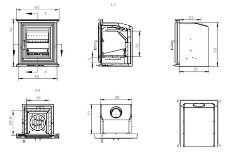 Elmwood Insert 7kW Multi Fuel (Eco) - Technical Drawing