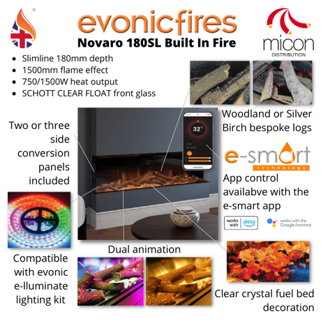 Evonic Halo 1500 SL / Novaro 180SL Built In Electric Fire