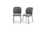 Two modern dining chairs with textured gray fabric upholstery and slim black metal legs, shown side by side on a white background.