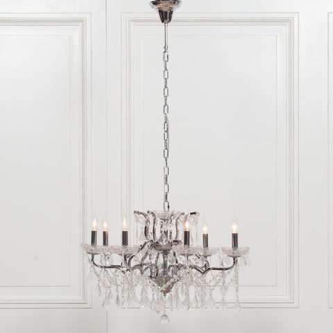Chrome 8 Branch Shallow Cut Glass Chandelier