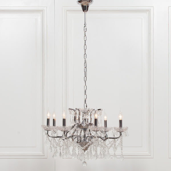 Chrome 8 Branch Shallow Cut Glass Chandelier