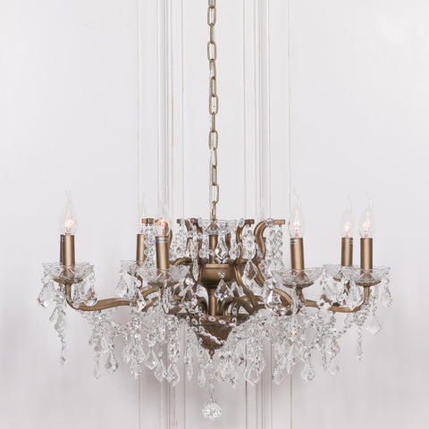 Gold 8 Branch Shallow Cut Glass Chandelier