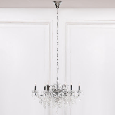 Chrome 6 Branch Shallow Cut Glass Chandelier