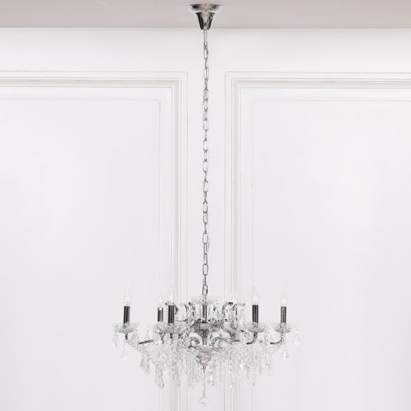 Chrome 6 Branch Shallow Cut Glass Chandelier