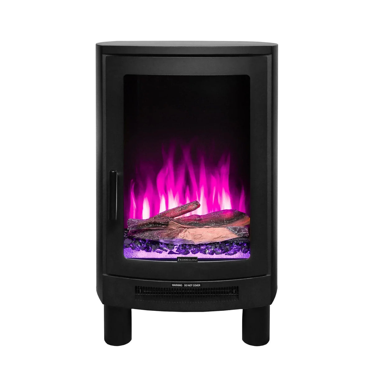 Black electric stove heater with log effect and purple LED flame display
