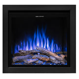 Electric stove displaying 10 flame and fuel bed colors for Ezee Glow E-Kinsale model.