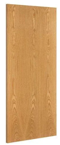 flush oak door panel with natural wood grain, photographed from a front angle