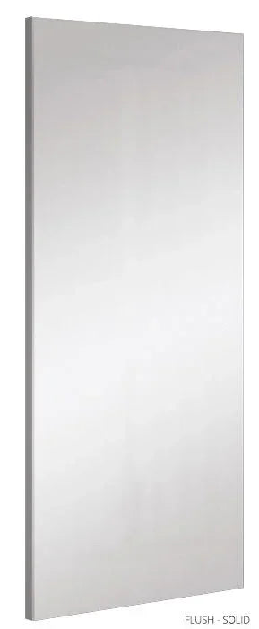 Flush solid primed internal door with smooth white finish, shown from angled front view