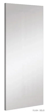 Flush solid primed internal door with smooth white finish, shown from angled front view