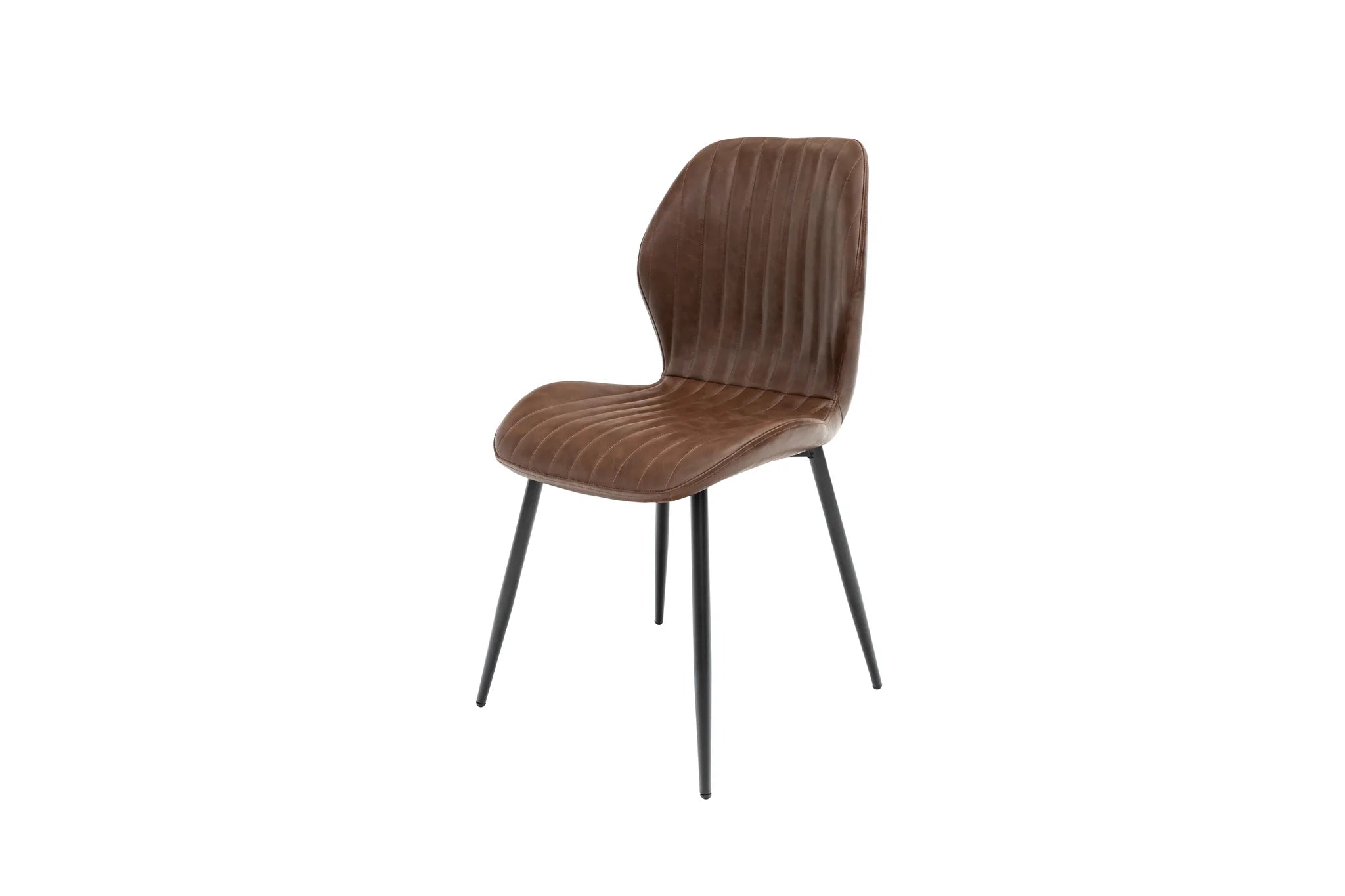 Brown wooden chair with black legs on a white background