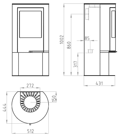 Elite G7 7.7kW Wood Burning (Eco) - Technical Drawing