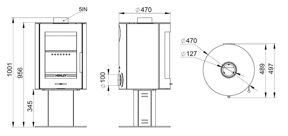 Geneva 5kW Wood Burning (Eco) - Technical Drawing