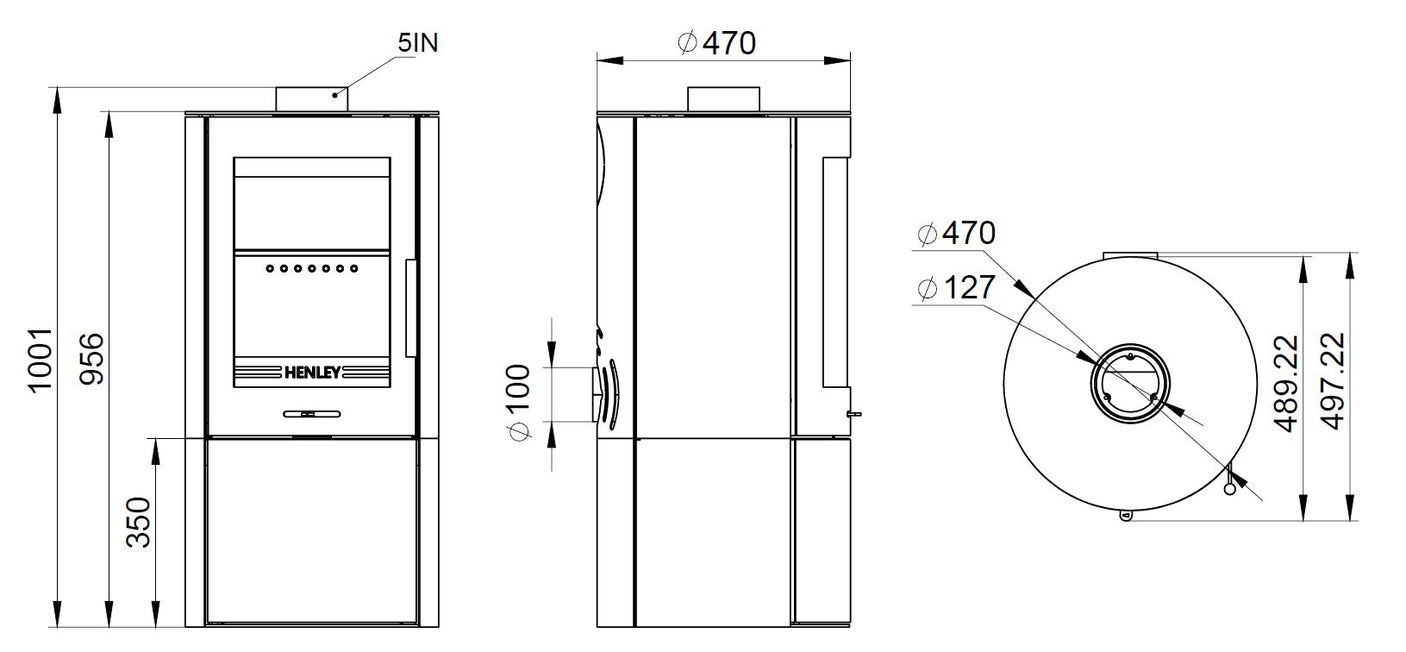 Geneva Logstore 5kW Wood Burning (Eco) - Technical Drawing