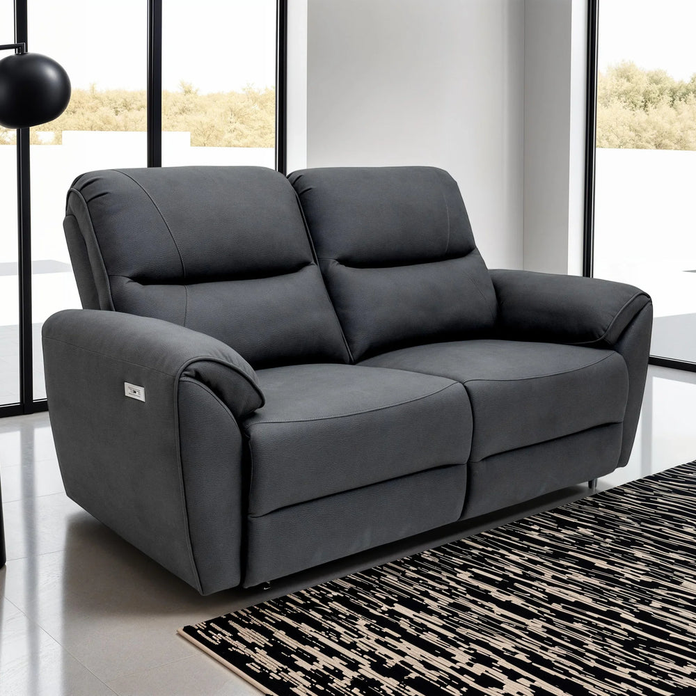 Charcoal Leather Electric 2-Seater Recliner Sofa for Ultimate Comfort