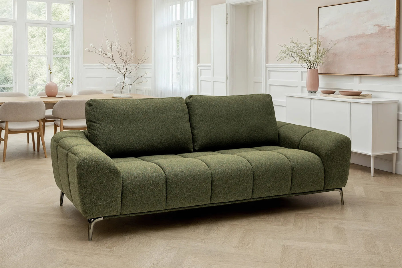 Hallie Fabric 3 Seater - Green