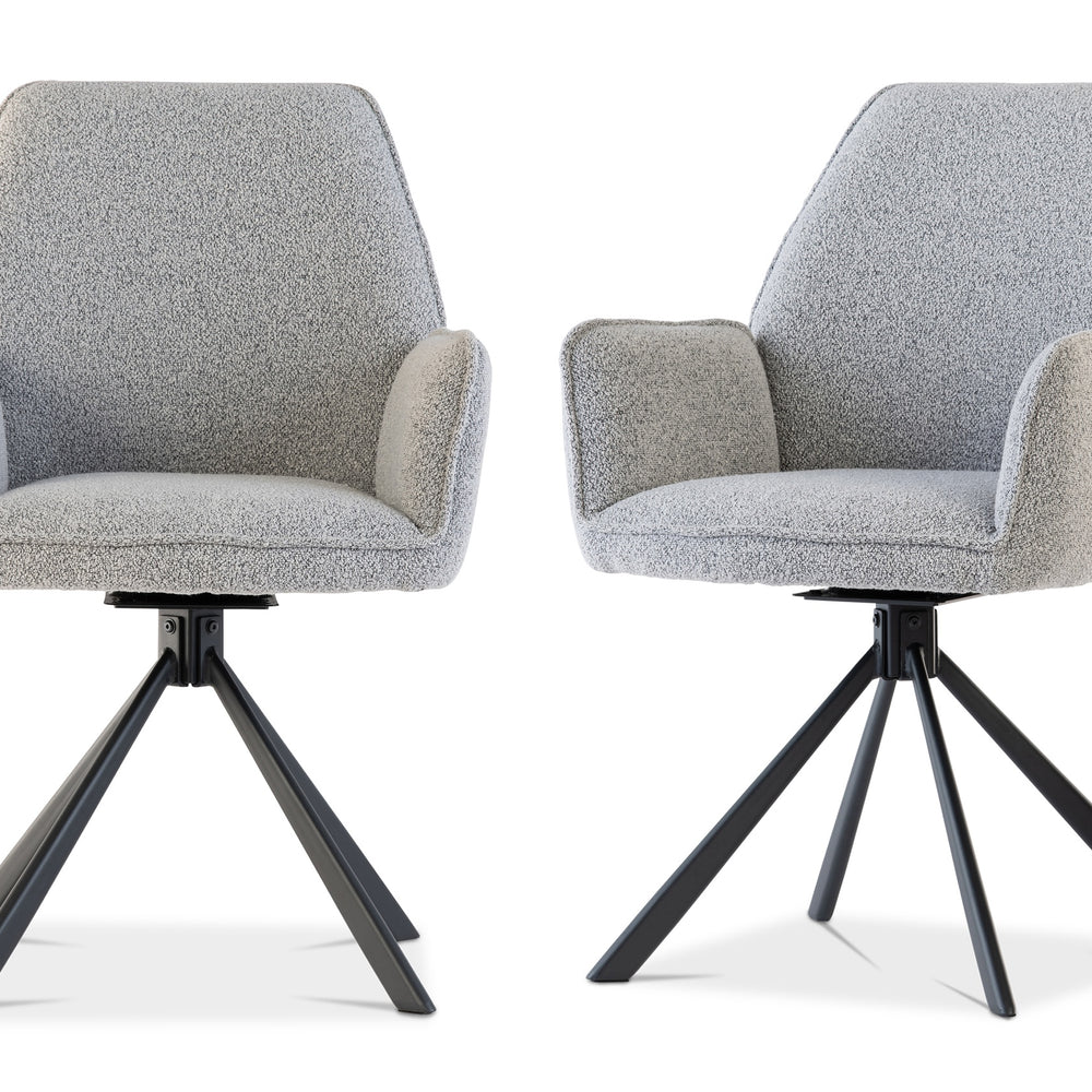 Stylish Grey Boucle Swivel Dining Chair with Black Legs