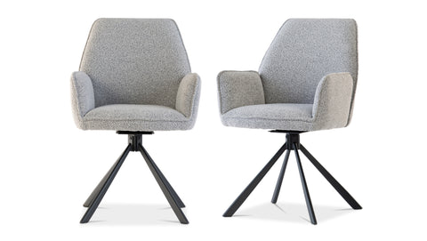 Stylish Grey Boucle Swivel Dining Chair with Black Legs