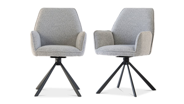 Stylish Grey Boucle Swivel Dining Chair with Black Legs