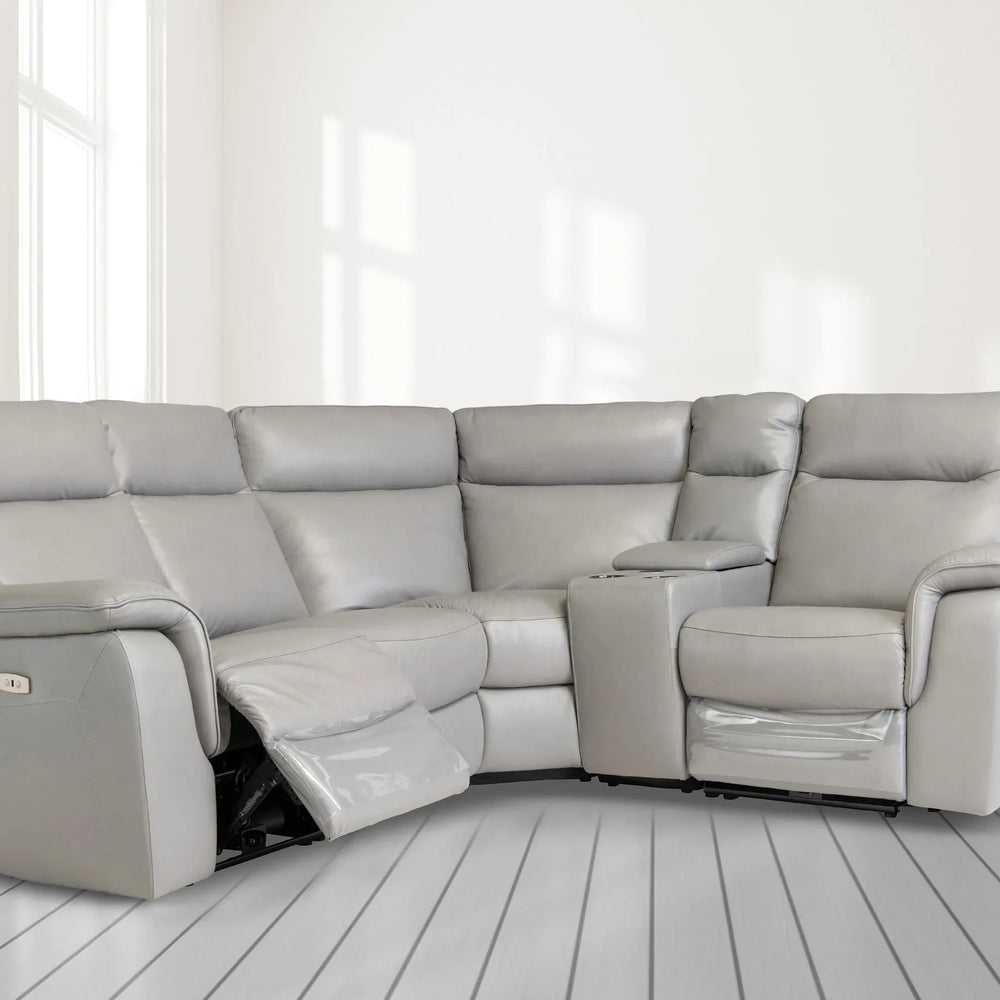 Havana Grey Leather Modular Electric Recliner Corner Sofa