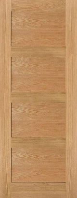 Oak wood panel door with five horizontal sections, modern interior furniture design