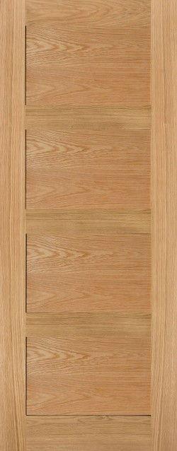 Oak wood panel door with five horizontal sections, modern interior furniture design