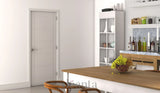 Primed internal door with horizontal grooves in modern kitchen setting